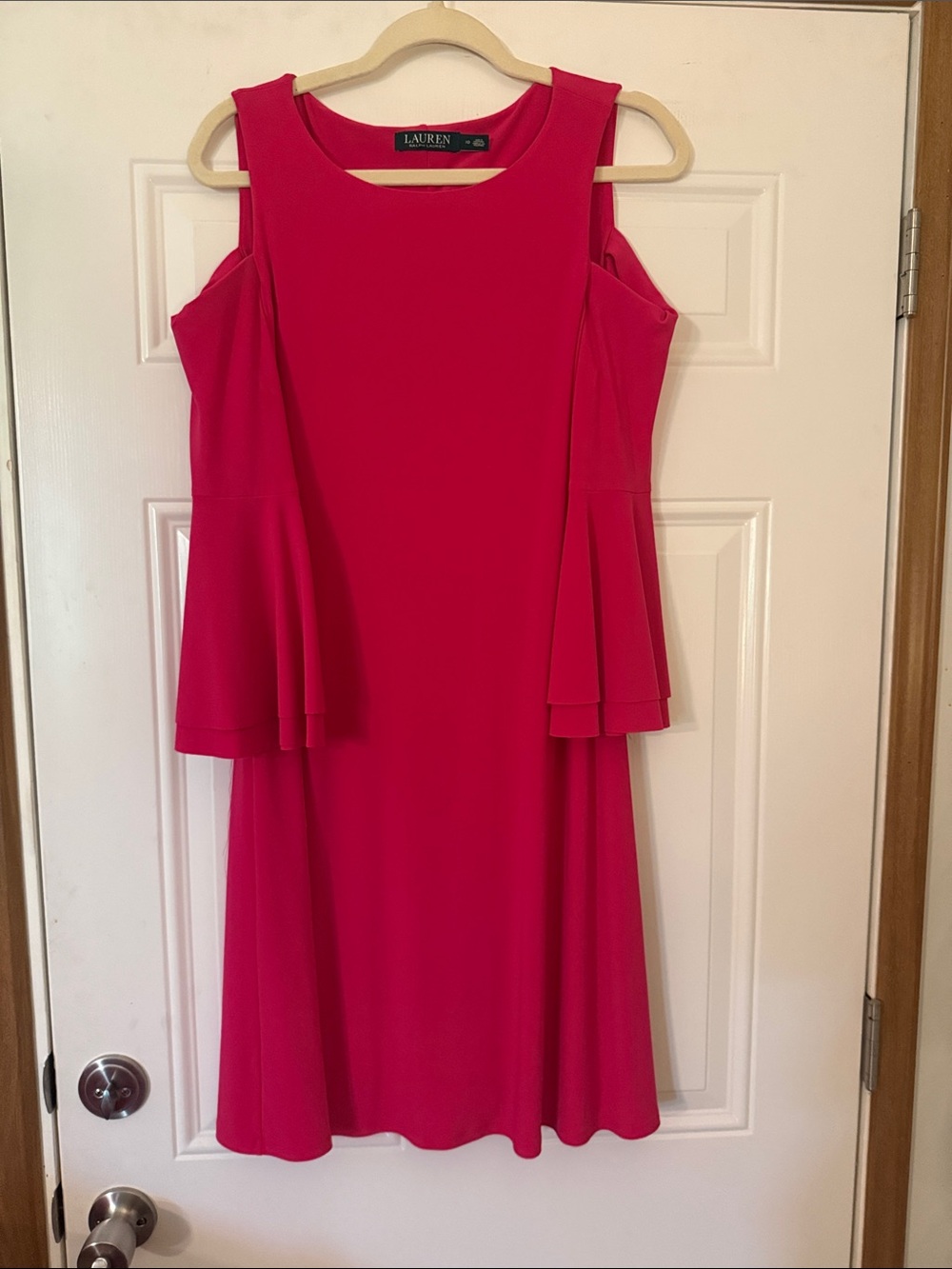 Lauren Ralph Lauren Fuchsia Cold-Shoulder A-Line Midi Dress